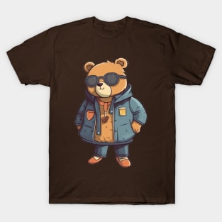 A cute teddy bear wearing street fashion T-Shirt